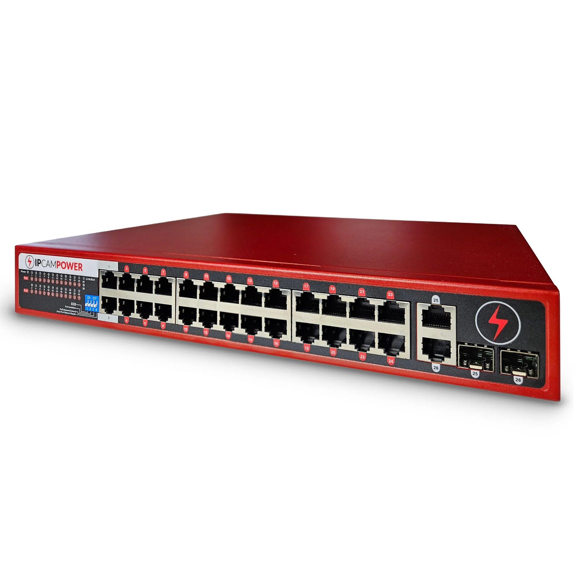 IPCamPower 24 Port Gigabit POE Network Switch W/ 4 Gigabit Uplinks, POE+ 30 Watts per Port, 360 Watts Total Budget, UL Listed, TAA Compliant (PPS-24G2G-AT1)