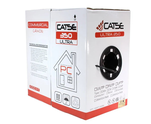 CAT5E Bulk Cable - (U/UTP) CMR, 24AWG 8/C Solid BC, (ETL), 1000' Pull Box - Black