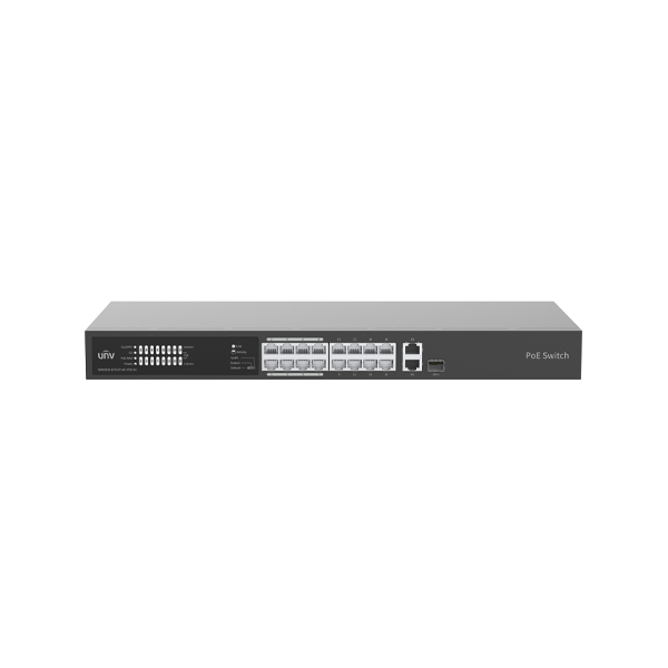 UNV 16 Port PoE+ Switch with Surveillance (Extend) Mode and Two Uplink Ports (NSW2020-16T1GT1GC-POE-IN)